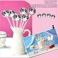 Vista 6 de Sawysine 24 piezas de bolas de discoteca, agitadores de cóctel, bola de discoteca plateada decorativa, palitos de mezclar de 20 cm de plástico