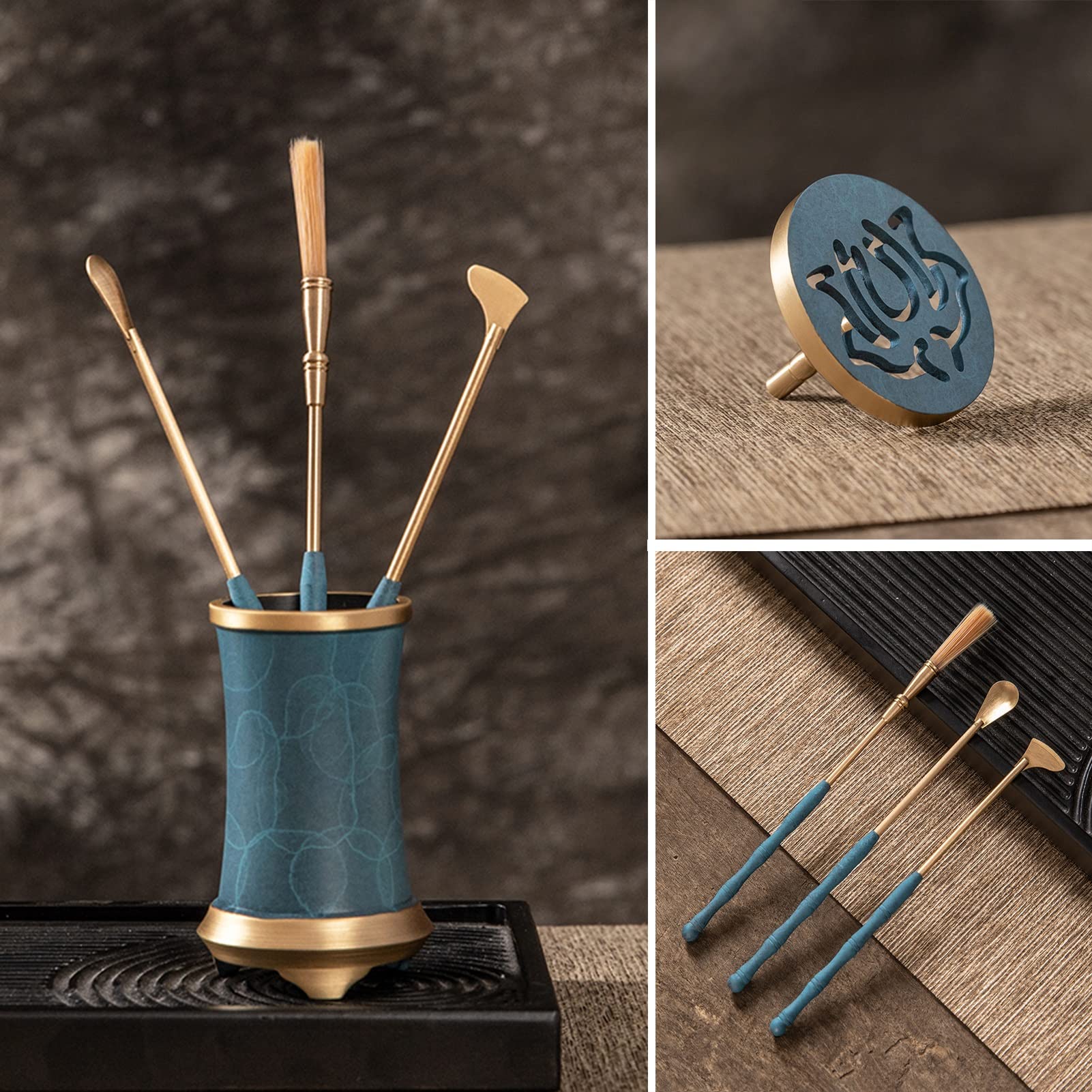 Messing Weihrauch Herstellung Set,9 Set DIY Backflow Turm Räucherkegel Formen,Weihrauch Werkzeug Set Für Home Yoga Meditation (Color : Blau)