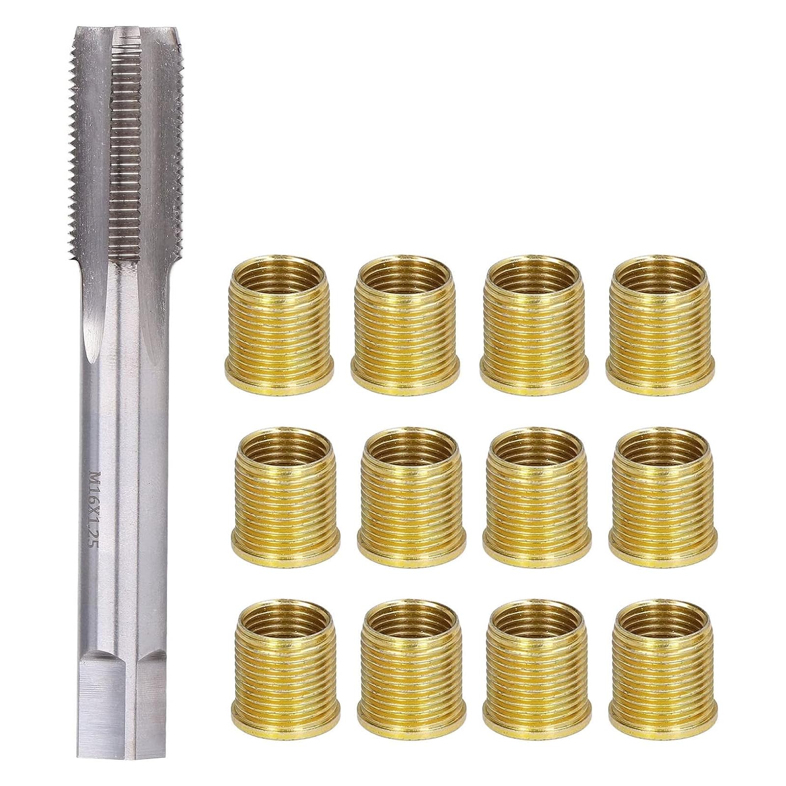 Outils de Réparation de Trou de Filetage de Bougie D'allumage, 10 Inserts Filetés M14 X 1,25, Un Taraud Fileté M16 X 1,25, Adapté à La Réparation de Bougies D'allumage Filetées de 16 MM X 1,25 MM