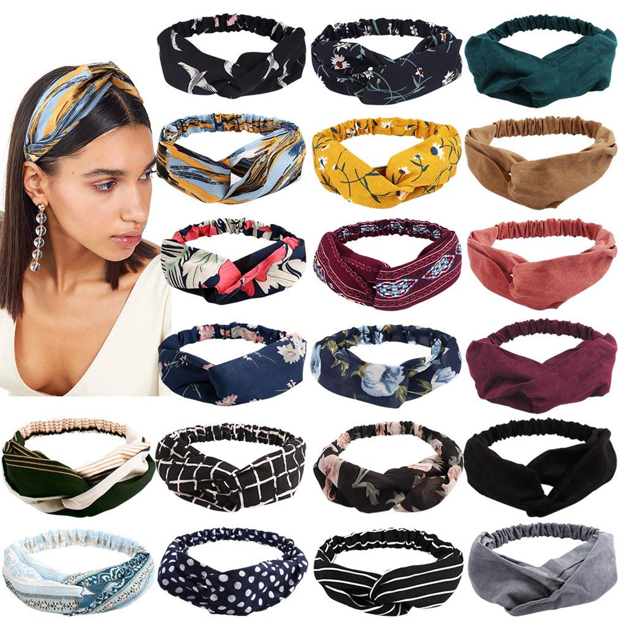 Sonpal Cotton Head Band, Bohemian Floral Style, Vintage Flower Printed Elastic Head Wrap for Women, Pack of 3 - Multicolor-image-46