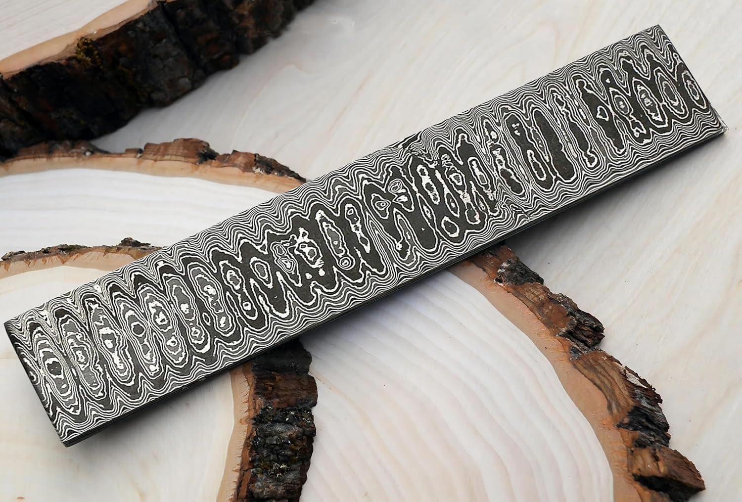 Generic Damascus Steel Billet, Ladder Pattern, 2 x 12 Inches, 5mm Thick, Knife Making Blank Bar