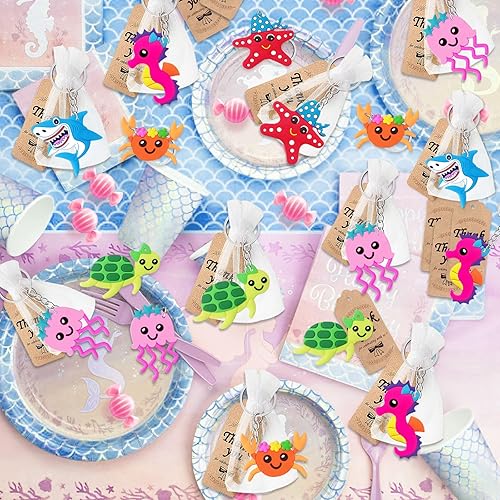 Miniatura 6 de CiciBear Paquete de 48 llaveros de regreso para fiesta del mundo marino con gelatina de mar, caballito de mar, tortuga de mar, estrellas de mar,