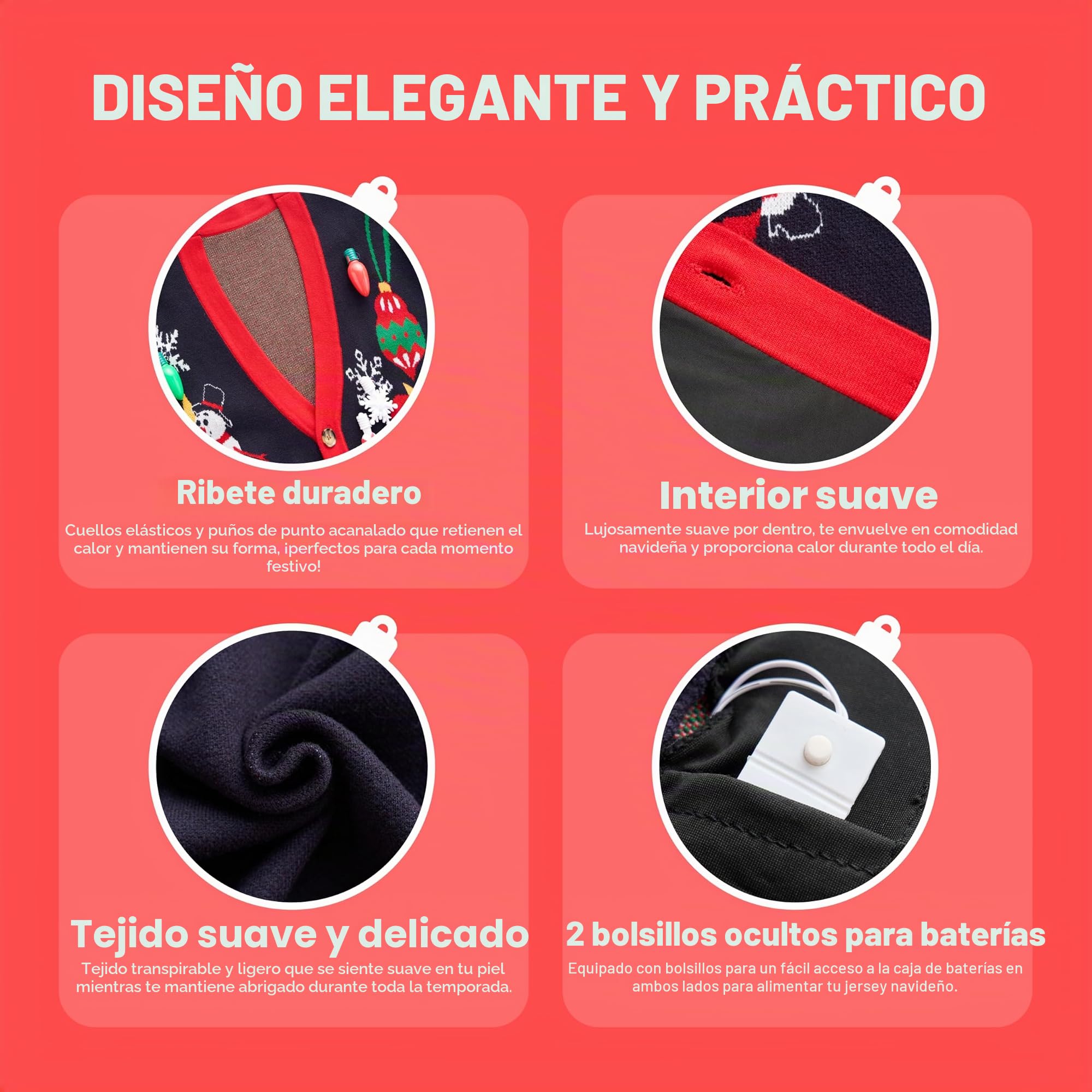 Giggling Getup - Cárdigan Feo para Mujer, suéter de Reno con luz navideña