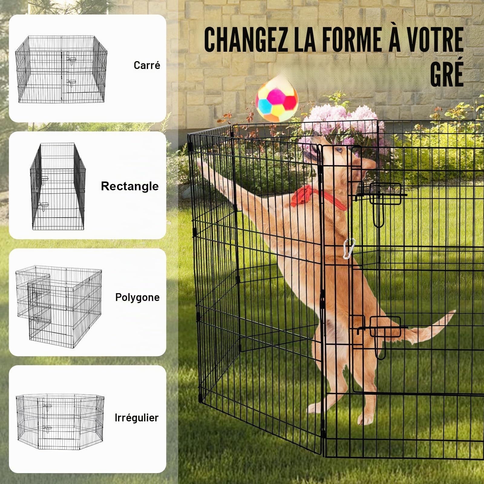 VEVOR Parc pour Chien 160x160x76 cm Enclos Chat Chiot Pliable 8 Panneaux, Clôture d'exercice en Métal avec Porte, Tapis, Housse de Protection, pour Petits Animaux de Compagnie, Intérieur, Extérieur