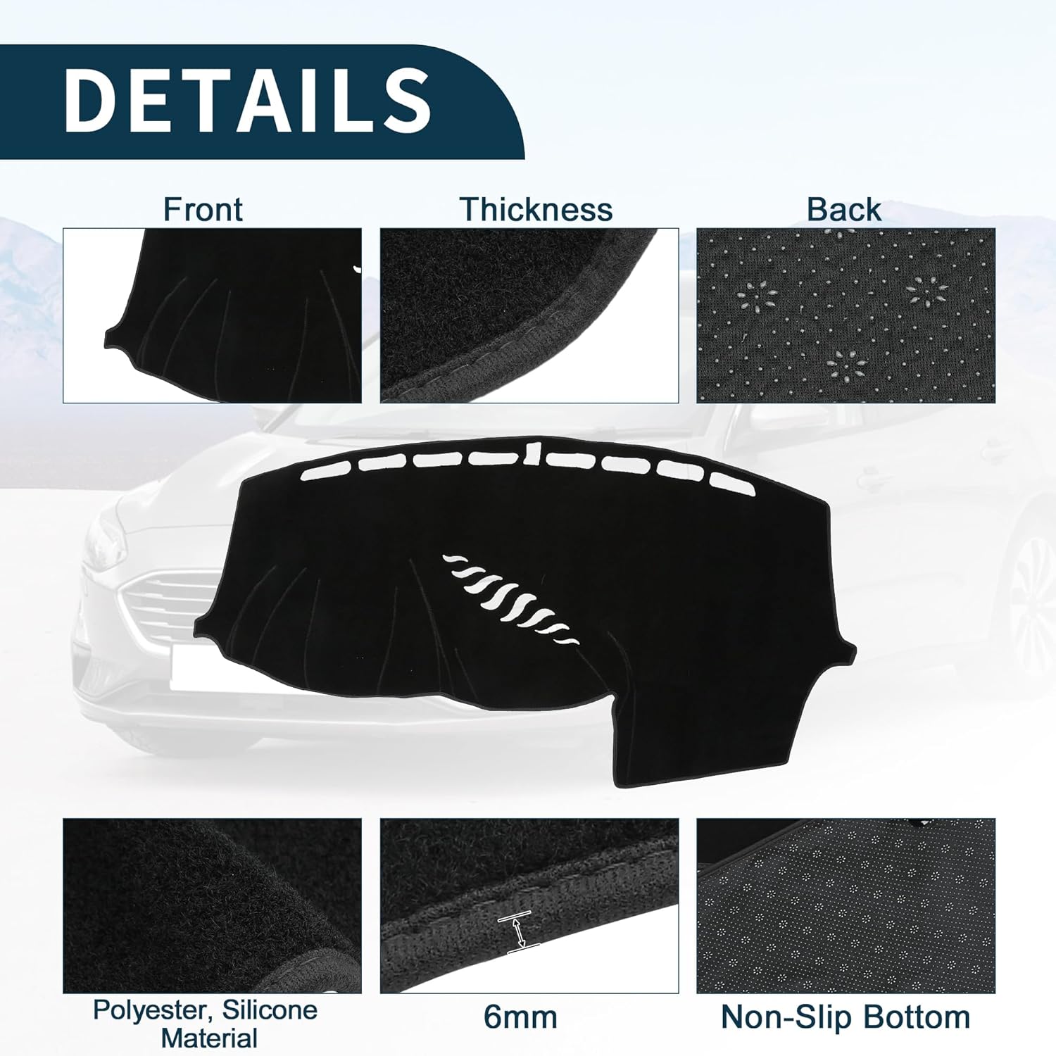 Dash Cover High Configuration W/Audio for Ford Focus Non-Slip | Center Console Dashboard Cover Mat Black 1 Pcs