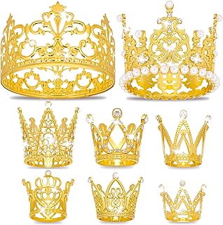KICOSY 8 Pcs Mini Gold Crowns Set - Small Crowns for Cake, Cupcake & Flower Bouquet Decorations| Ideal for Valentine's Day, Mother's Day, Birthday, Wedding & Anniversary