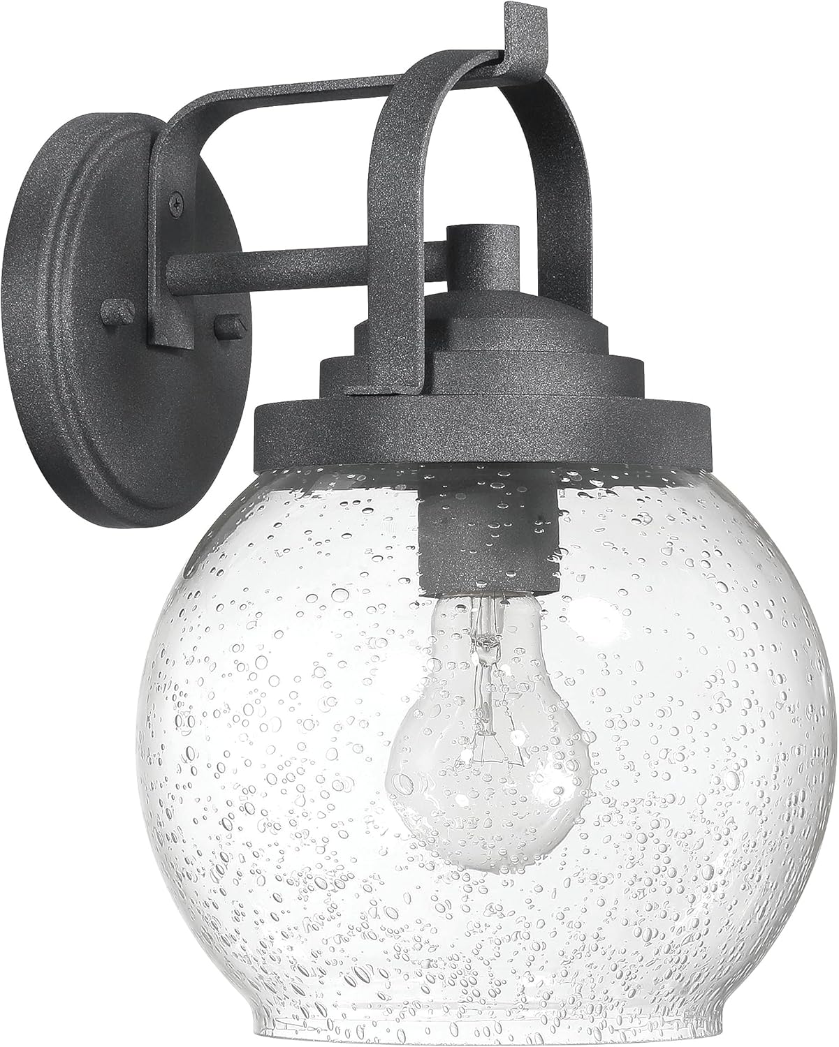 Bertram - Industrial Lantern Seedy Glass Globe and Metal Wall Mounted Outdoor Light, Distressed Zinc