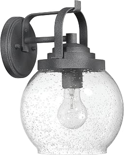 Bertram - Industrial Lantern Seedy Glass Globe and Metal Wall Mounted Outdoor Light, Distressed Zinc