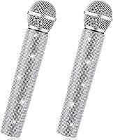 Vista 1 de Threan 2 piezas de micrófono falso de juguete de Navidad con purpurina brillante y diamantes de imitación de plástico para juego de micrófono