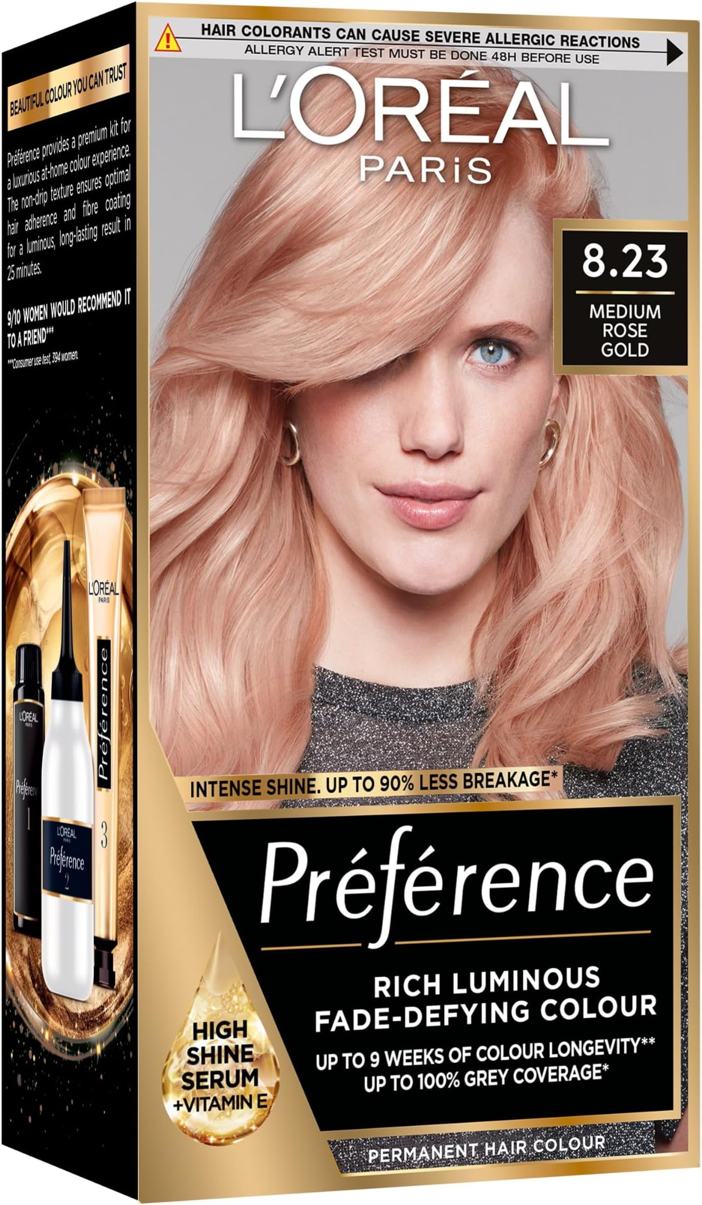 L'Oreal Paris Preference Permanent Luminous Hair Dye, 8.23 Medium Rose Gold