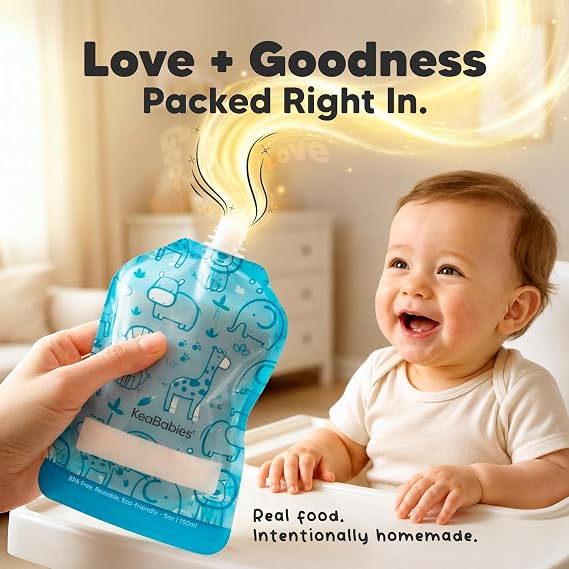 12-Pack Reusable Baby Food Pouches Refillable, 5oz, BPA-Free (Little Zoo)