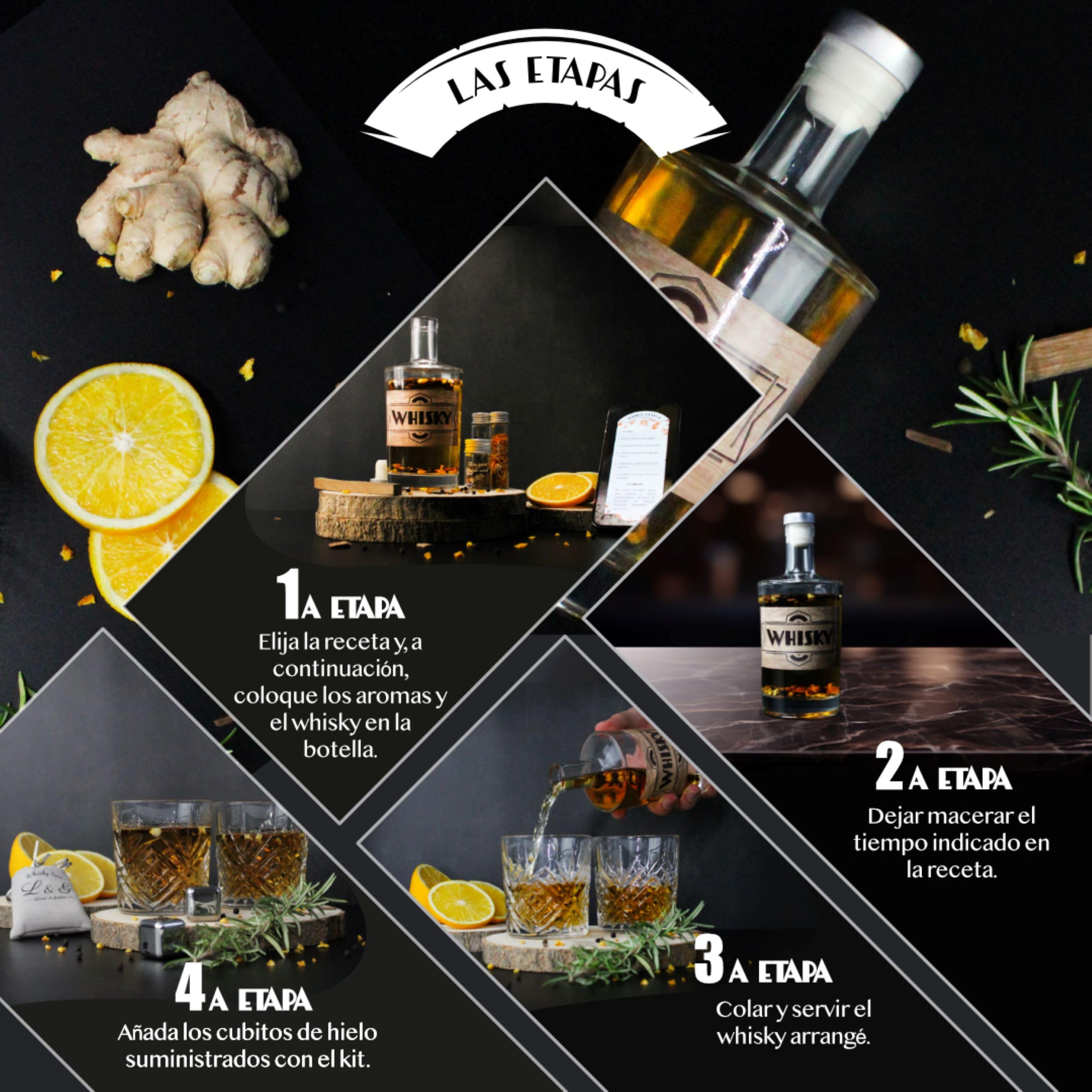 L&G® - Set de preparación y degustación de Whisky - Ideas para Regalar - Caja Regalo Original DIY Whisky - Navidad, Cumpleaños - Made in France - Ingredientes y Accesorios de Calidad