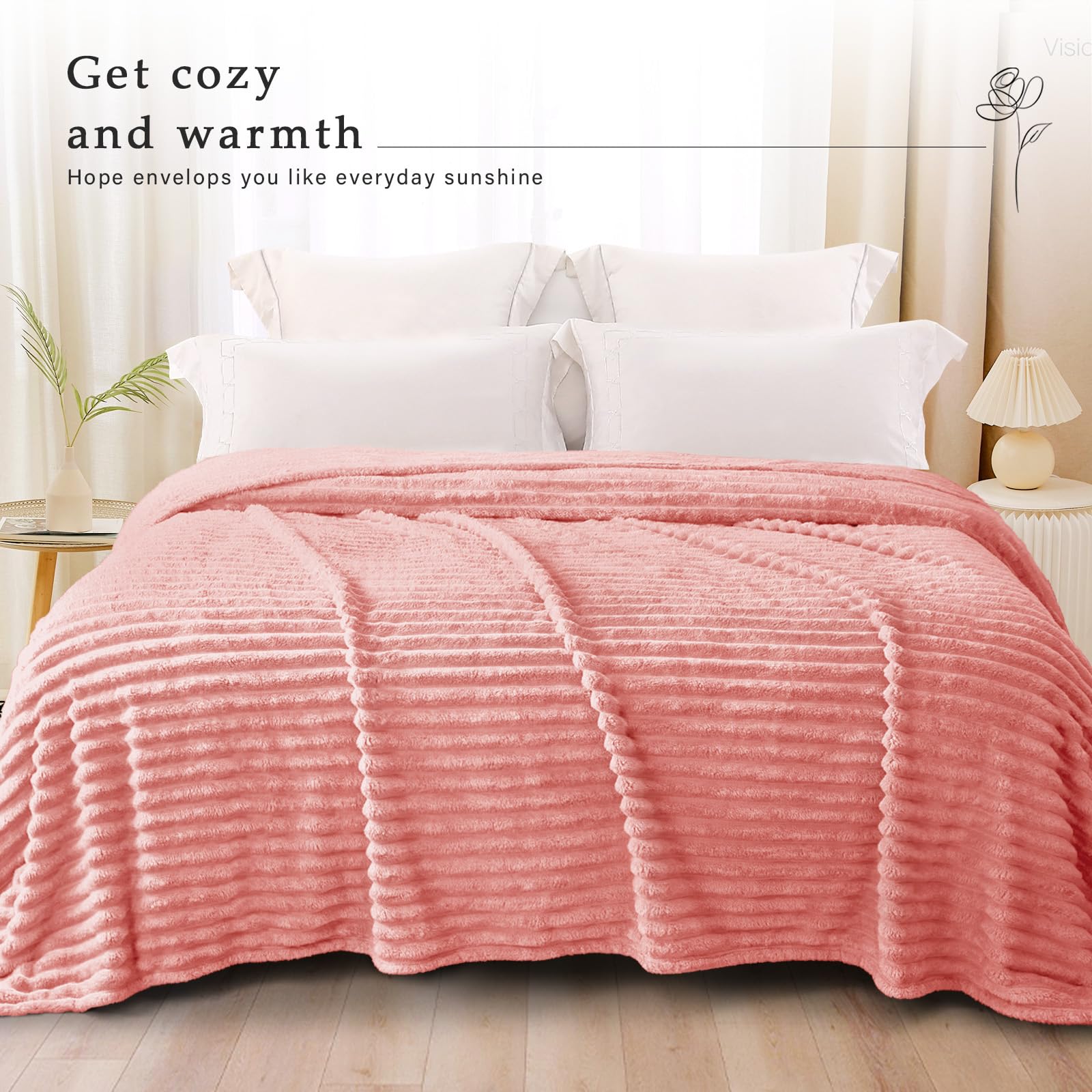 Exclusivo Mezcla Double Size Flannel Fleece Blanket, Super Soft Striped Jacquard Bed Blanket - Image 2
