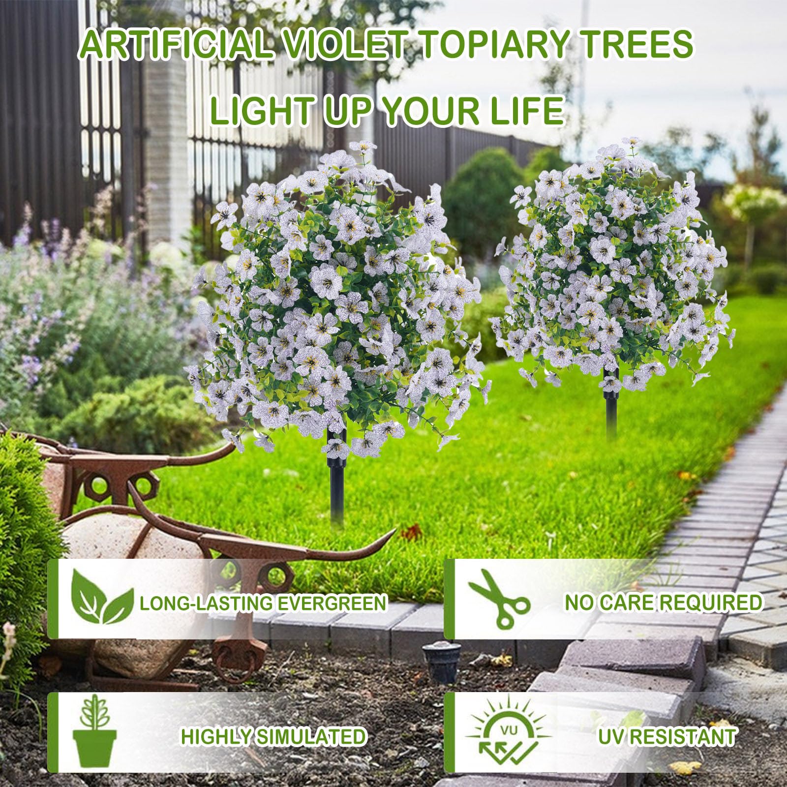 Alberi topiari artificiali a palle di viola con punte a terra, albero topiario bosso artificiale finto cespugli di verdi, false piante per giardino, cortile, portico, patio