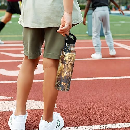 Miniatura 5 de Kids Water Bottle, Kids Water Bottle Stainless Steel for Travel or School 20 Oz, BPA-Free, Highland Cow USA Flag Retro