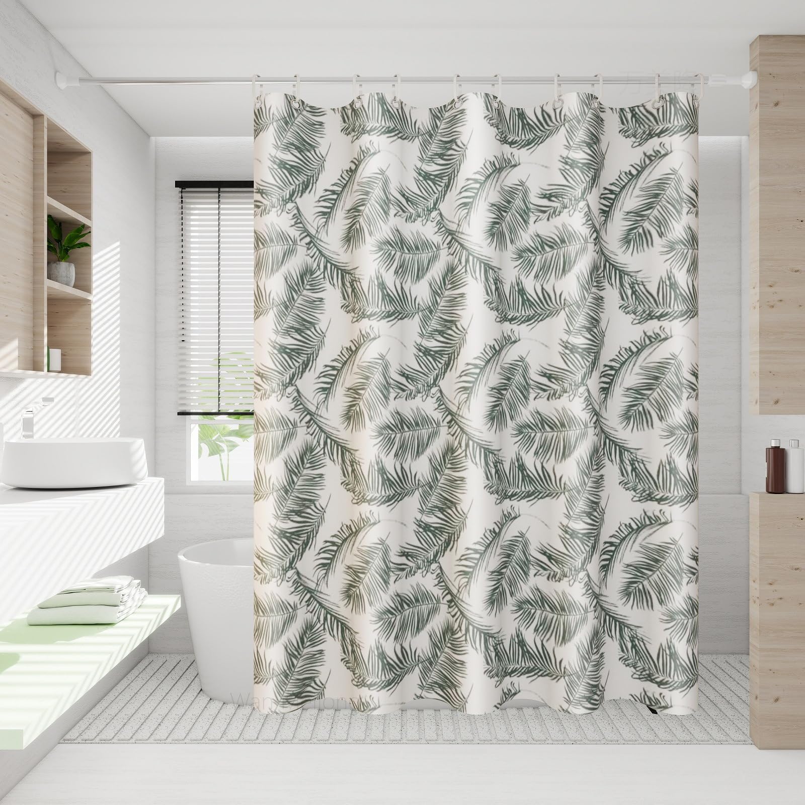 Rideau de douche anti moisissure vert 200x240 cm imperméable à séchage rapide avec crochets