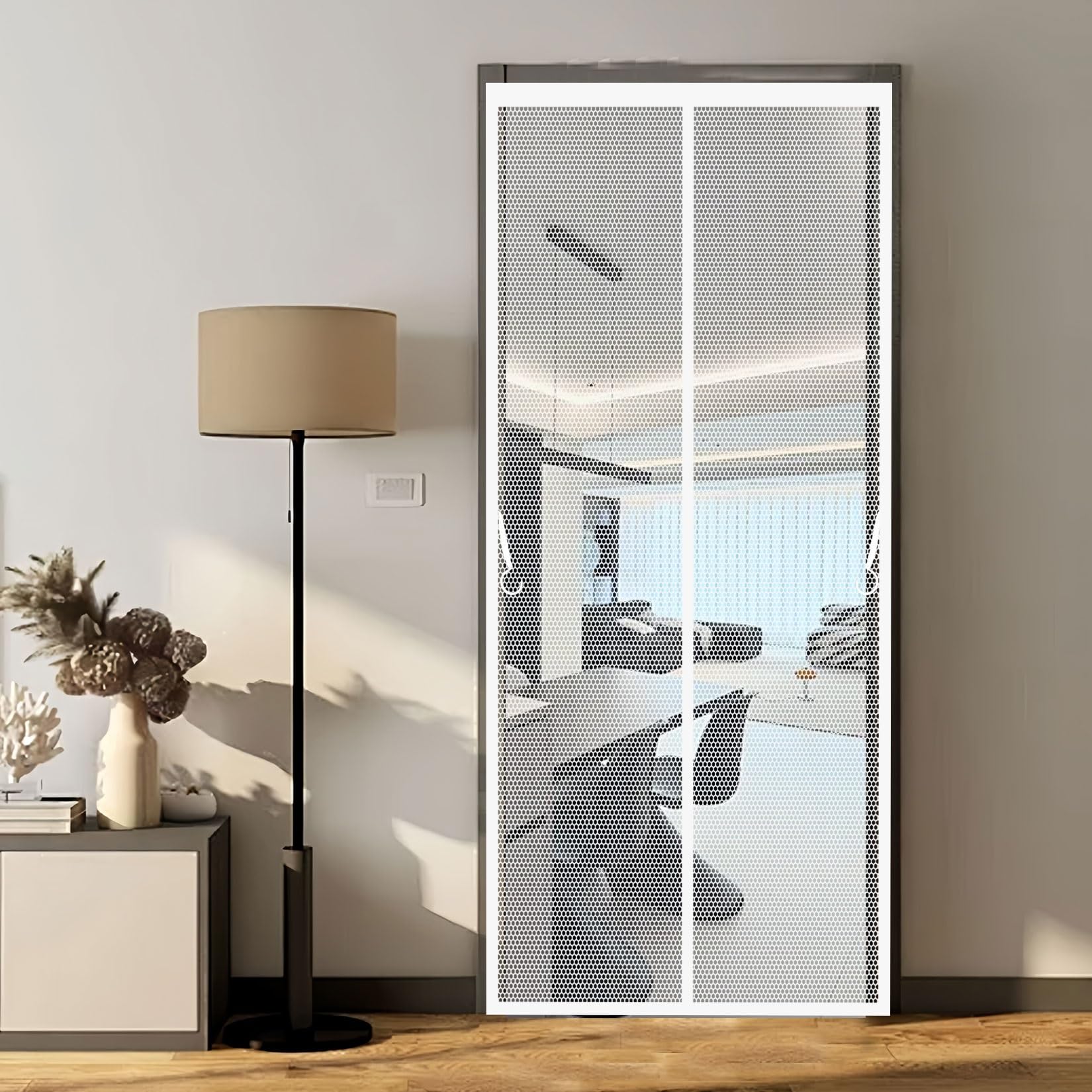 Liujyuan White Magnetic Fly Insect Screen Door 117 X 161 Cm With Magnets, Magic Tapes, Polyester Screen Mesh Curtain Without Drilling, Heavy Duty For Keeping Out Flies,