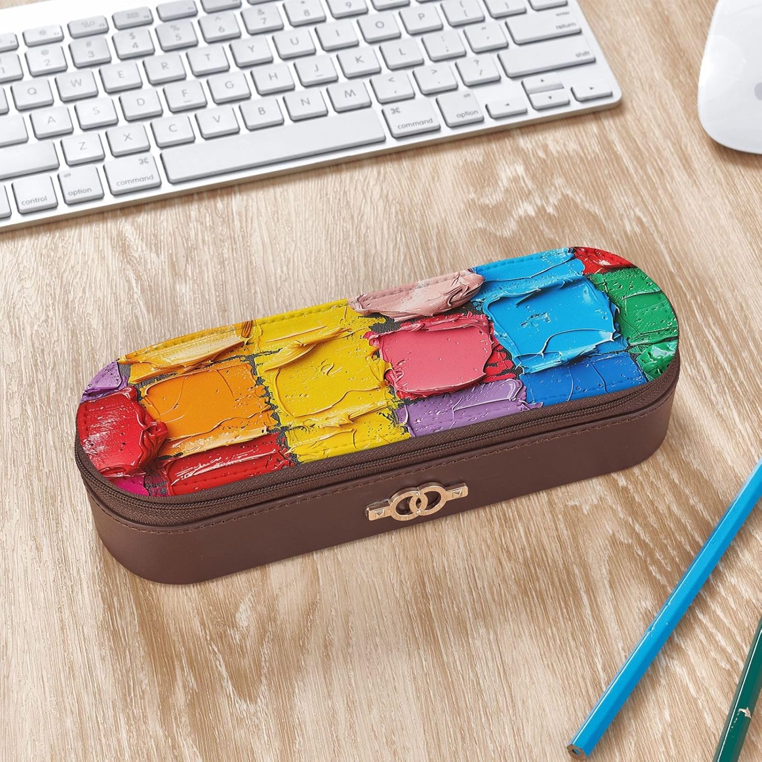 Oil painting grid Leather Multi Slot Pen Storage Case image 3