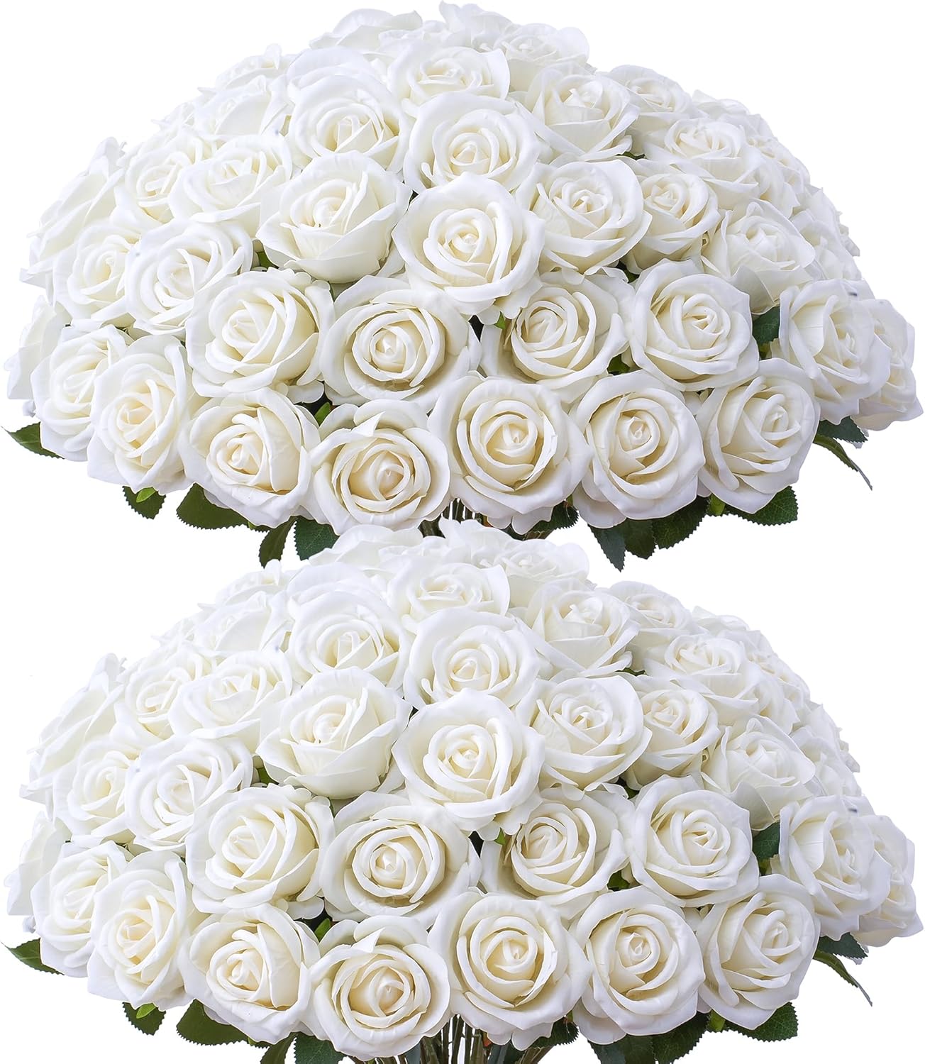 50 PCS Fake White Roses, Artificial White Flowers Bulk Realistic Silk Faux Roses with Stems for Wedding Decorations Table Centerpieces Bridal Bouquet DIY Floral Arrangement Event Party Home Decor