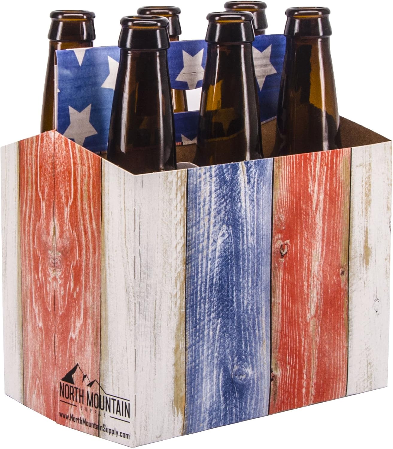 Promo Discount Up To 70% Off North Mountain Supply 6 Pack 12oz Beer & Soda Bottle Carrier - Weathered Boards American Flag - Pack of 20