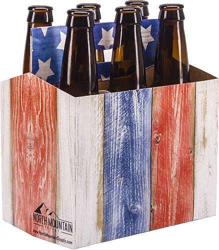 Miniatura 1 de North Mountain Supply Paquete de 6 portadores de botellas de cerveza y soda de 12 onzas  Weathered Boards American Flag  Paquete de 20