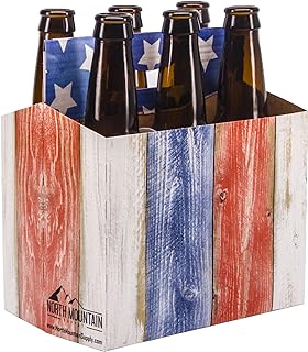 North Mountain Supply 6 Pack 12oz Beer & Soda Bottle Carrier - Weathered Boards American Flag - Pack of 5