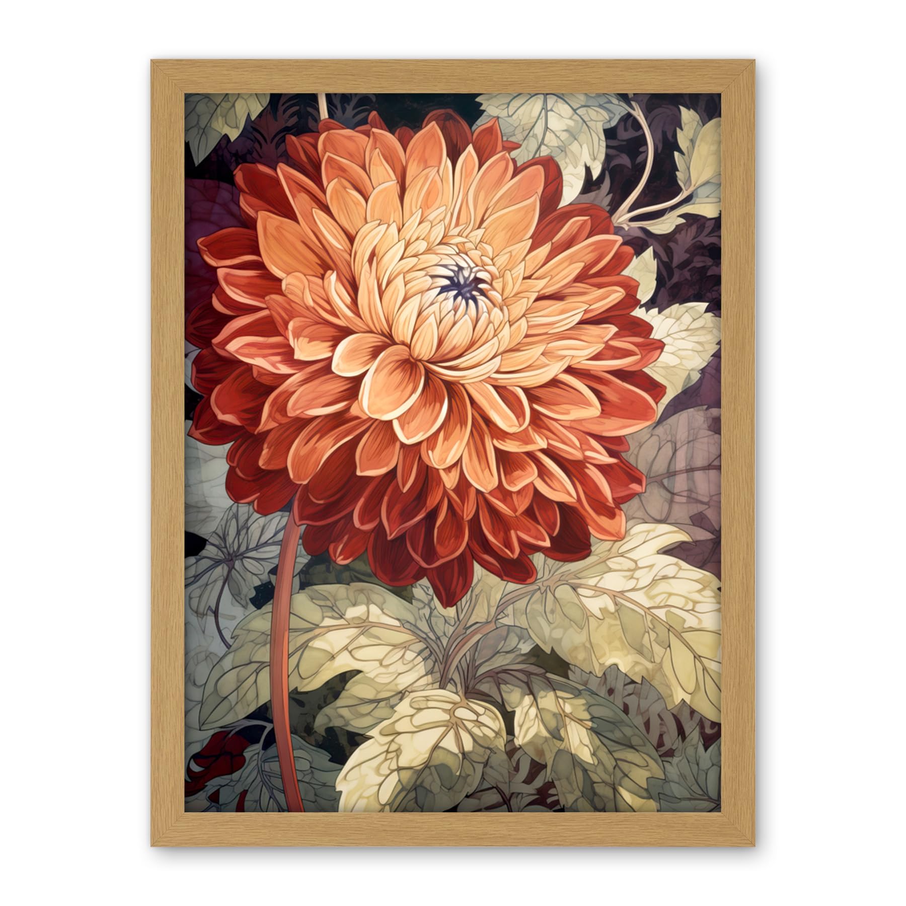 Artery8 Orange Dahlia Flower Watercolour Illustration Artwork Framed Wall Art Print 18X24 Inch