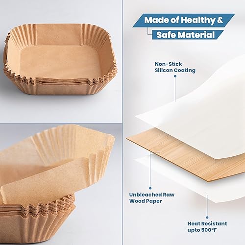 Miniatura 4 de Forros desechables para freidora de aire de 7.9 pulgadas, 100 forros de papel pergamino de forma cuadrada, resistentes al aceite y al agua,