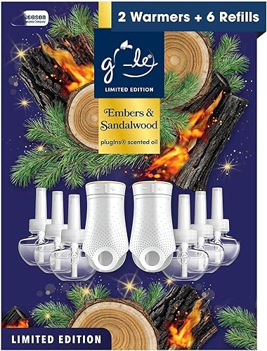 Gla+de PlugIns - Kit de iniciación de ambientador, aceites esenciales y perfumados para el hogar y el baño, 2 calentadores y 6 repuestos (brasas y