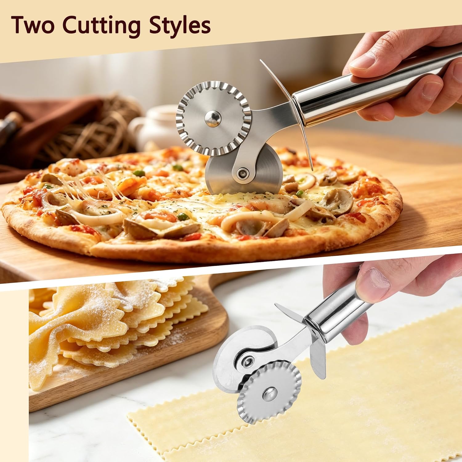 4pcs Stainless Steel Pastry Lattice Roller Cutter & Pastry Cutter Double Wheel Kit, Perfect for Pasta, Pizza, Ravioli, Cookie, Pie Pizza Bread