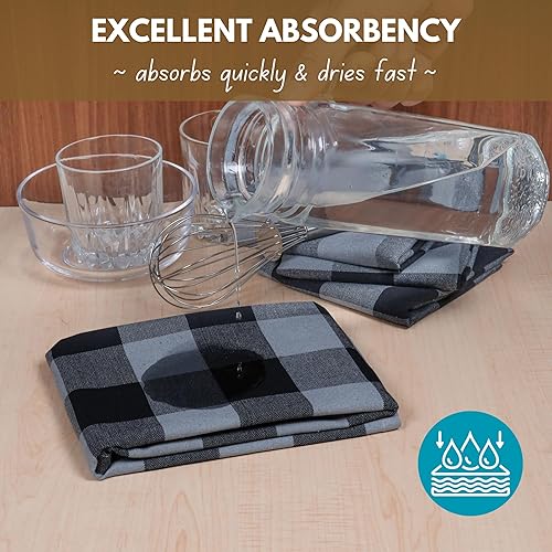 Miniatura 10 de Native Fab Paquete de 12 paños de cocina Gingham Farmhouse de algodón, absorbentes, duraderos, lavables, 15 x 25 pulgadas, paños de cocina, toallas