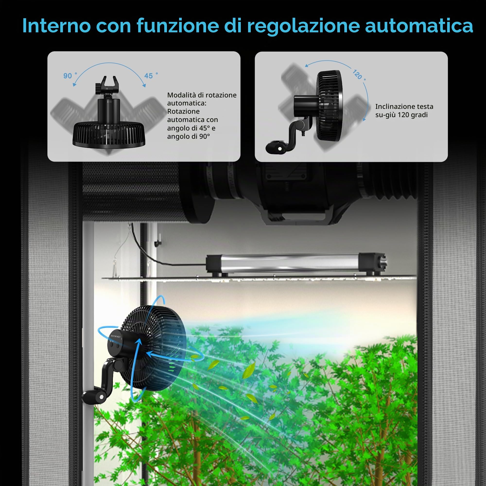 Aygrochy Ventilatore per coltivazione da 9 W con clip, motore EC con 10 velocità, grado di protezione IP-44, ventola a clip per tenda, ventola silenziosa per ricircolo e raffreddamento in interni