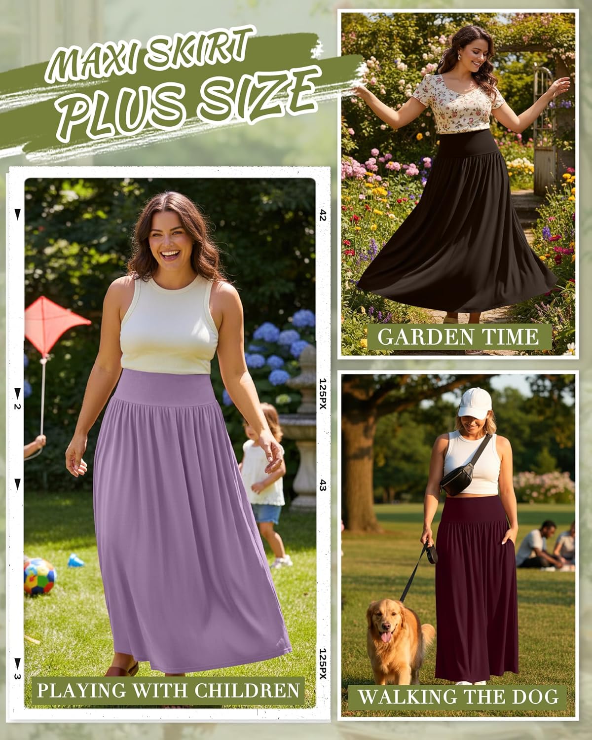 Ficerd 3 Pack Plus Size Maxi Long Skirts for Curvy Women, Ankle Length a Line Pleated High Waisted Summer Skirts with Pocket - Image 4
