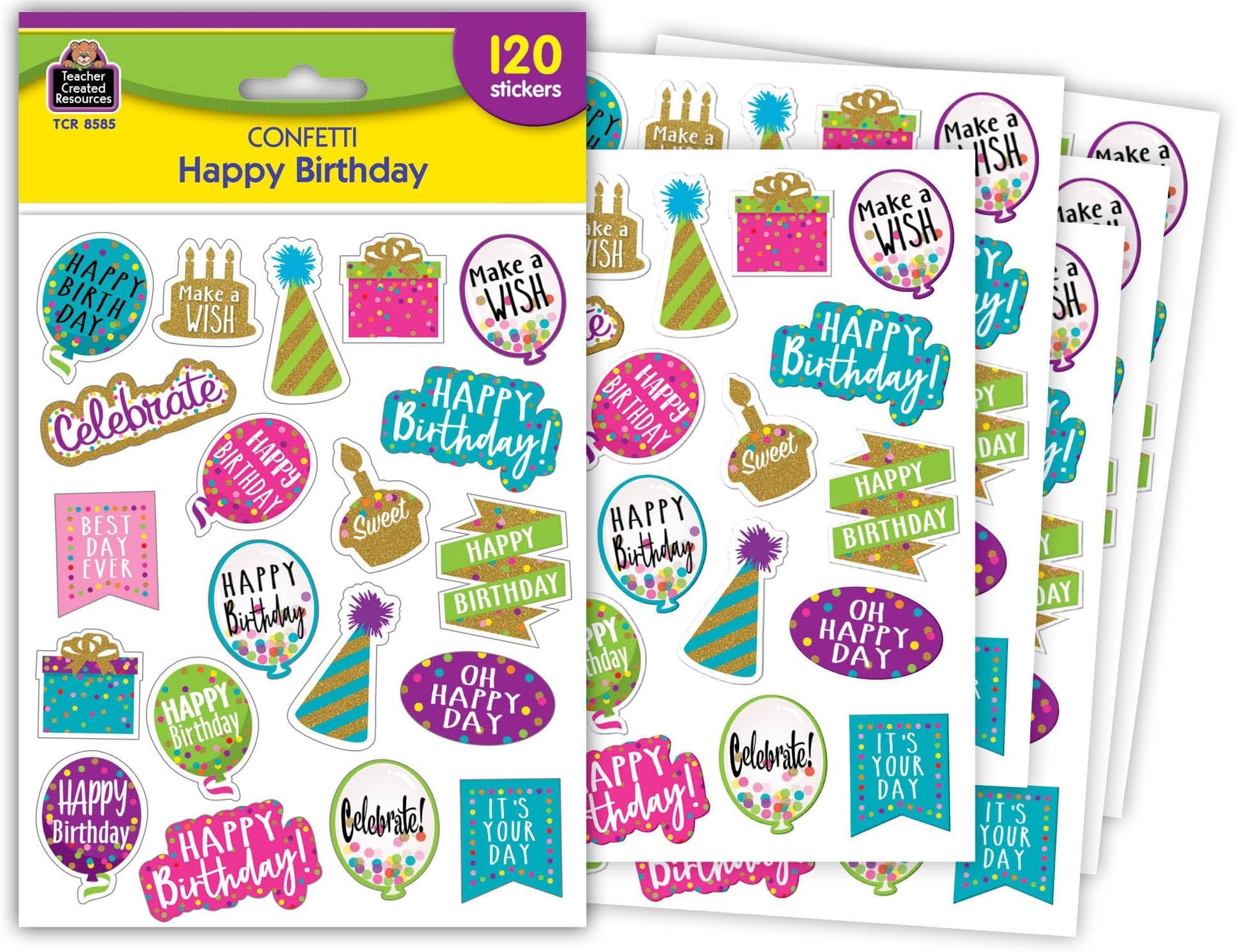 Teacher Created Resources Confetti Happy Birthday Stickers (TCR8585)