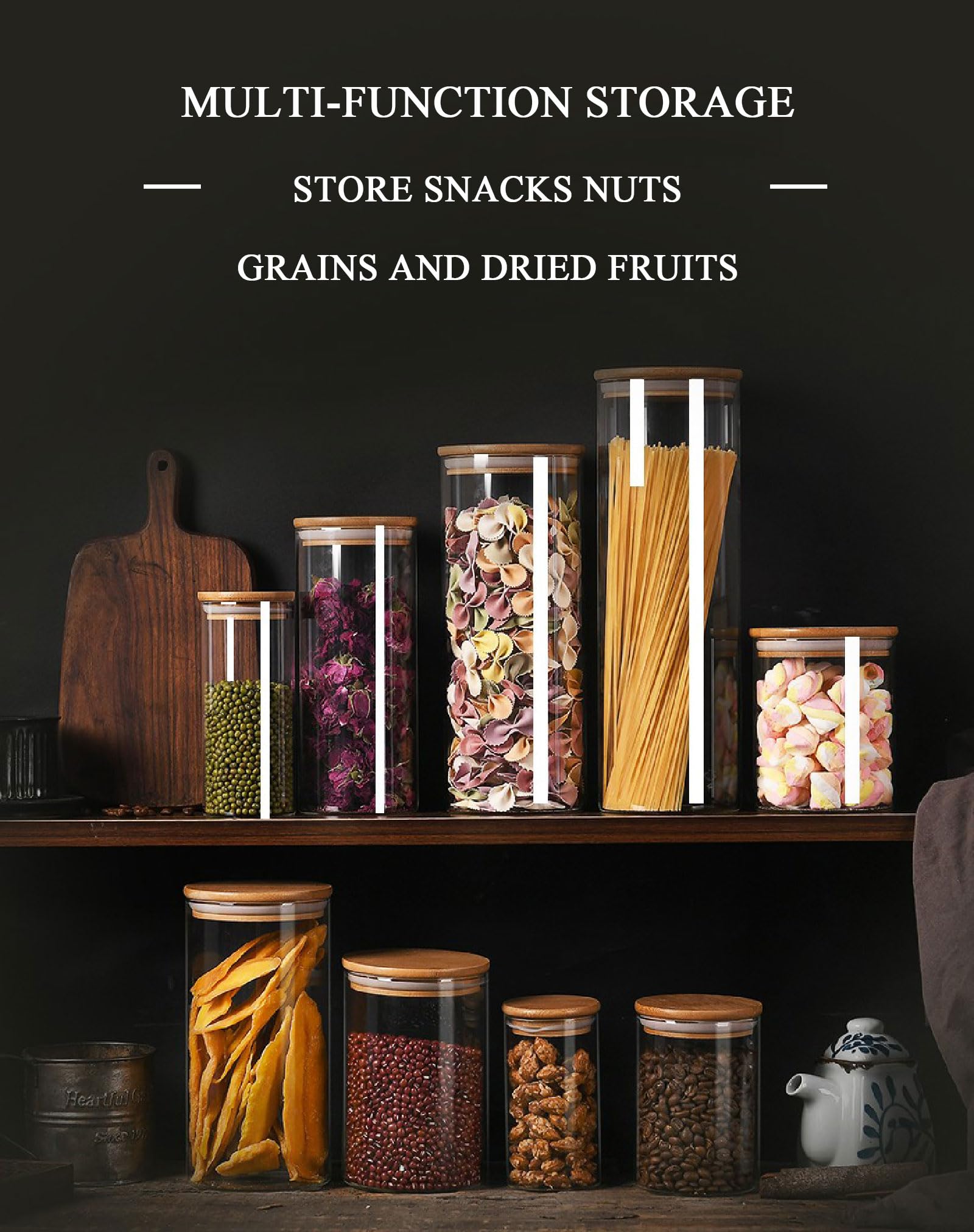 Juego De 3 Recipientes De Vidrio, Tarros De Cristal con Tapas Herméticas, Botes Transparentes para Snacks, Cereales Y Frutos Secos,2000ml