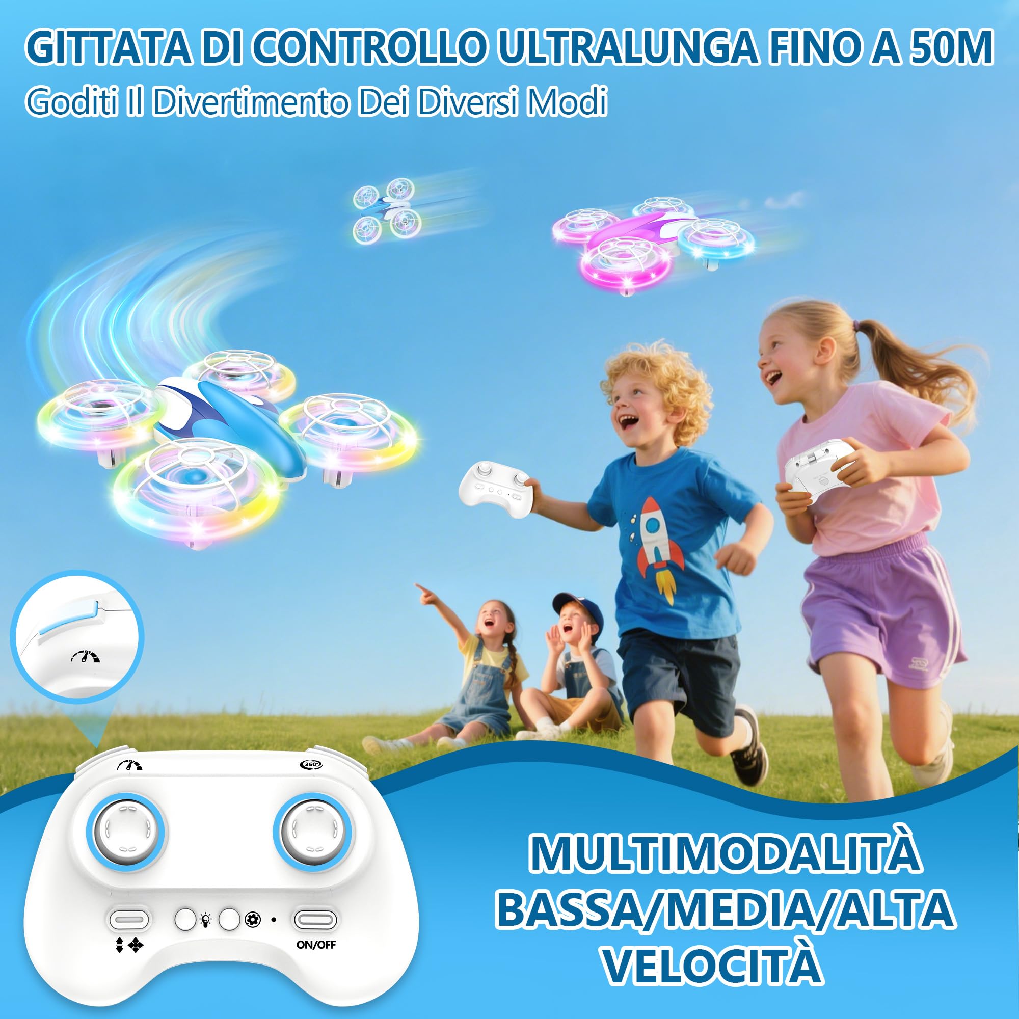 Charmofun Mini Drone Bambini con Luci, RC Aereo Giocattolo Drone Telecomandato con Funzione Hovering, 3D Flip e 3 Batterie, Giocattoli Regalo Per Principianti, Ragazzi e Ragazze