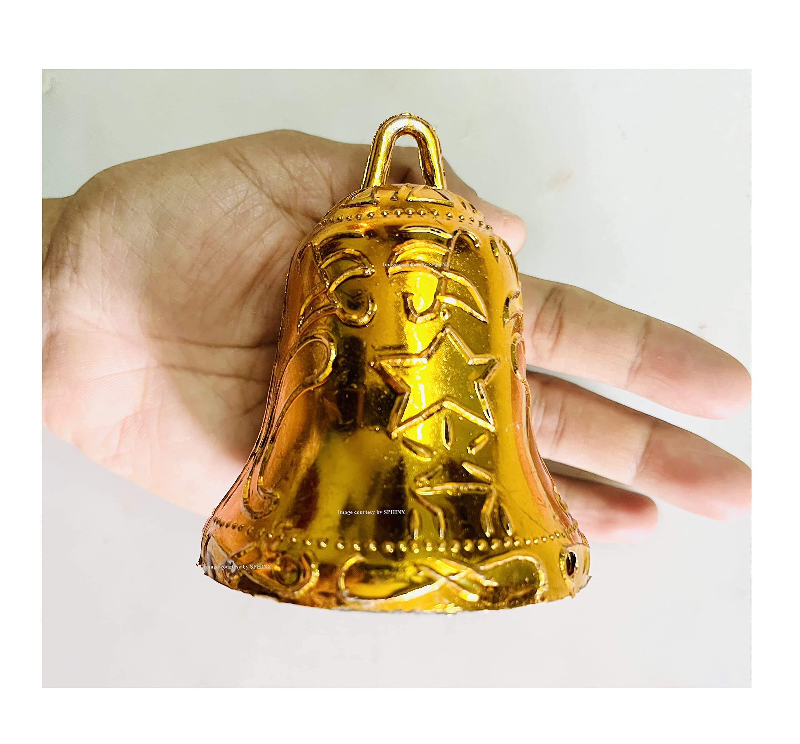 SPHINX Re-usable Golden/Silver Colored Plastic Bells for decorations, Hanging Ornaments for Crafts, Festive Decor, Backdrop Creations, Wall hangings, (Medium (A4R), 10 Pieces, Golden)