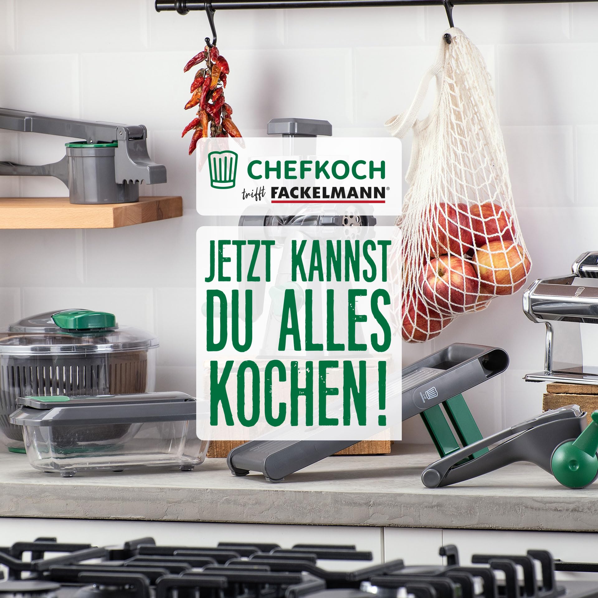FACKELMANN ChefKoch, centrifuga per insalata con cavo e pulsante di arresto, per lavare, asciugare e servire insalata senza sforzo – Include pratica corda e colino rimovibile