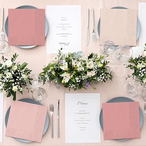 Miniatura 7 de Whaline Paquete de 150 servilletas de color rosa melocotón de 6.5 x 6.5 pulgadas, 3 colores, servilletas de papel desechables con temática rosa,