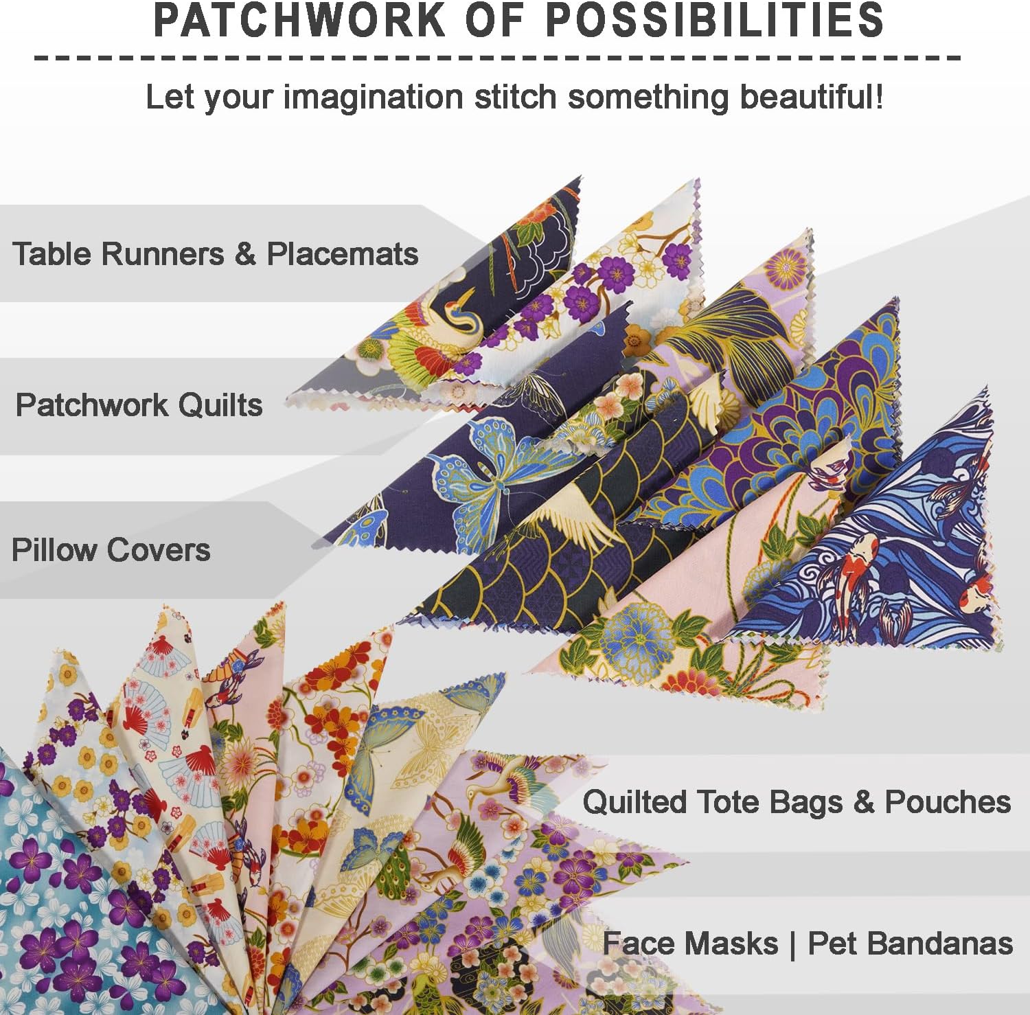 Soimoi 40 Pcs 10 x 10 inches Quilting Fabric Bundles Precut, DIY Cotton Fabric Squares, Printed Layer Cakes Patchwork Materials for Crafts Cloths Decor,Charm Squares for Quilts- Japanese Serenity