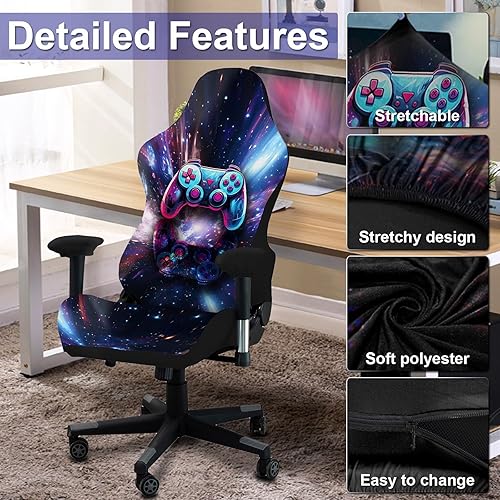 Miniatura 2 de Fundas para Sillas Gaming, Impresión 3D Elásticas Suaves Antideslizantes Fáciles de Instalar Funda para Silla Gamer con Funda para Reposabrazos (Sin
