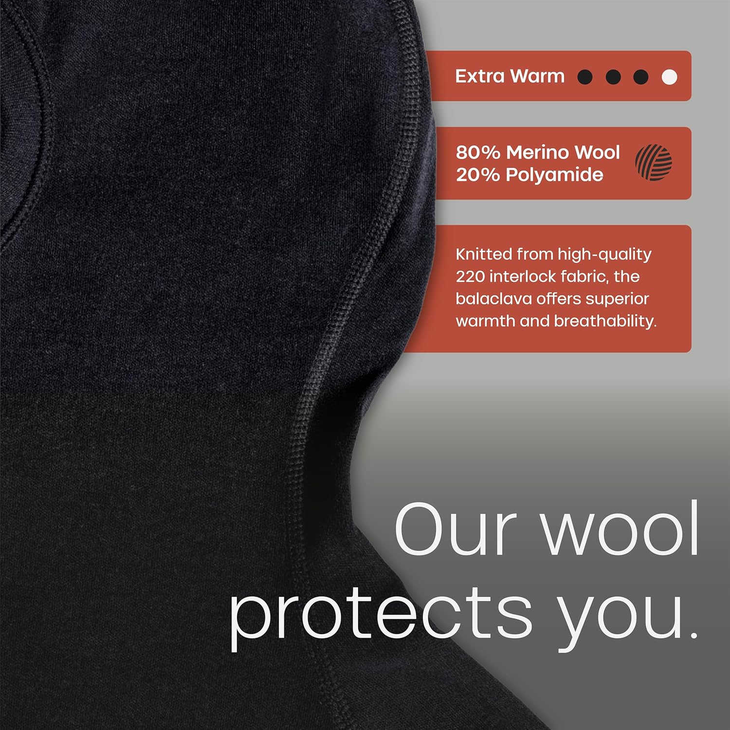 Janus Wool - Norse Merino Balaclava - Wool Face Mask - Windproof Liner - Black - Image 5