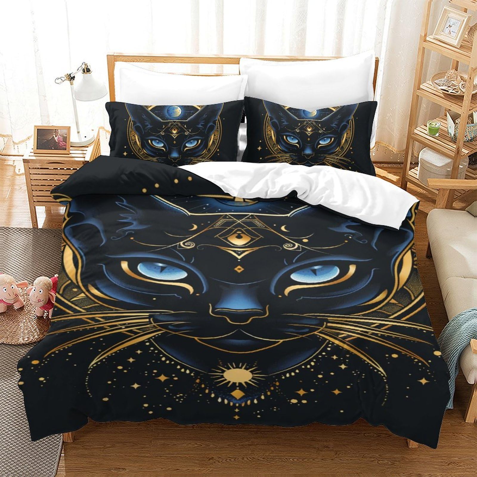 Housse de couette 140x200 chat douce et facile d'entretien avec fermeture éclair