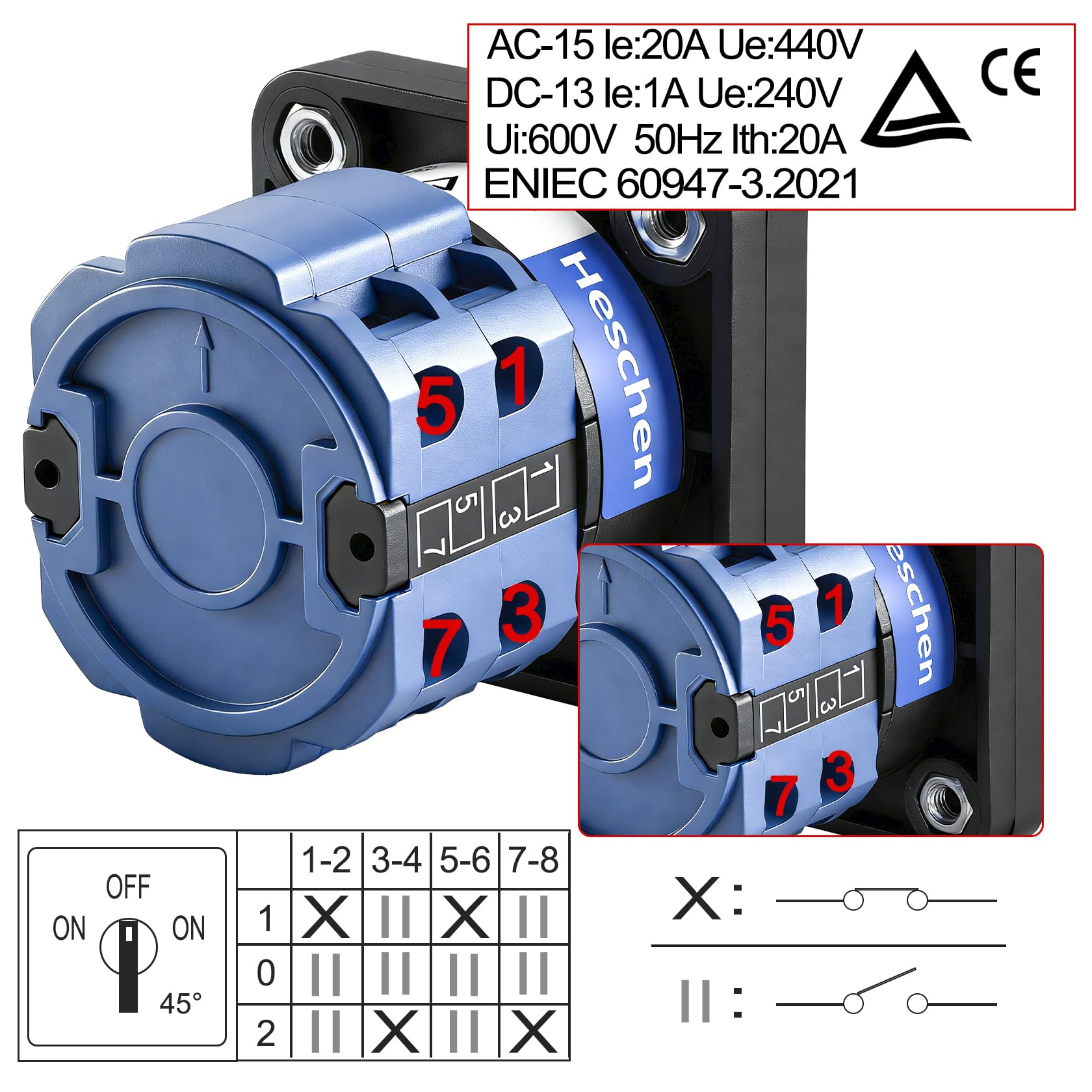 kazu switch 　26ss バッジ Heschen Universal Rotary Cam Selector Changeover Switch SZW26-20