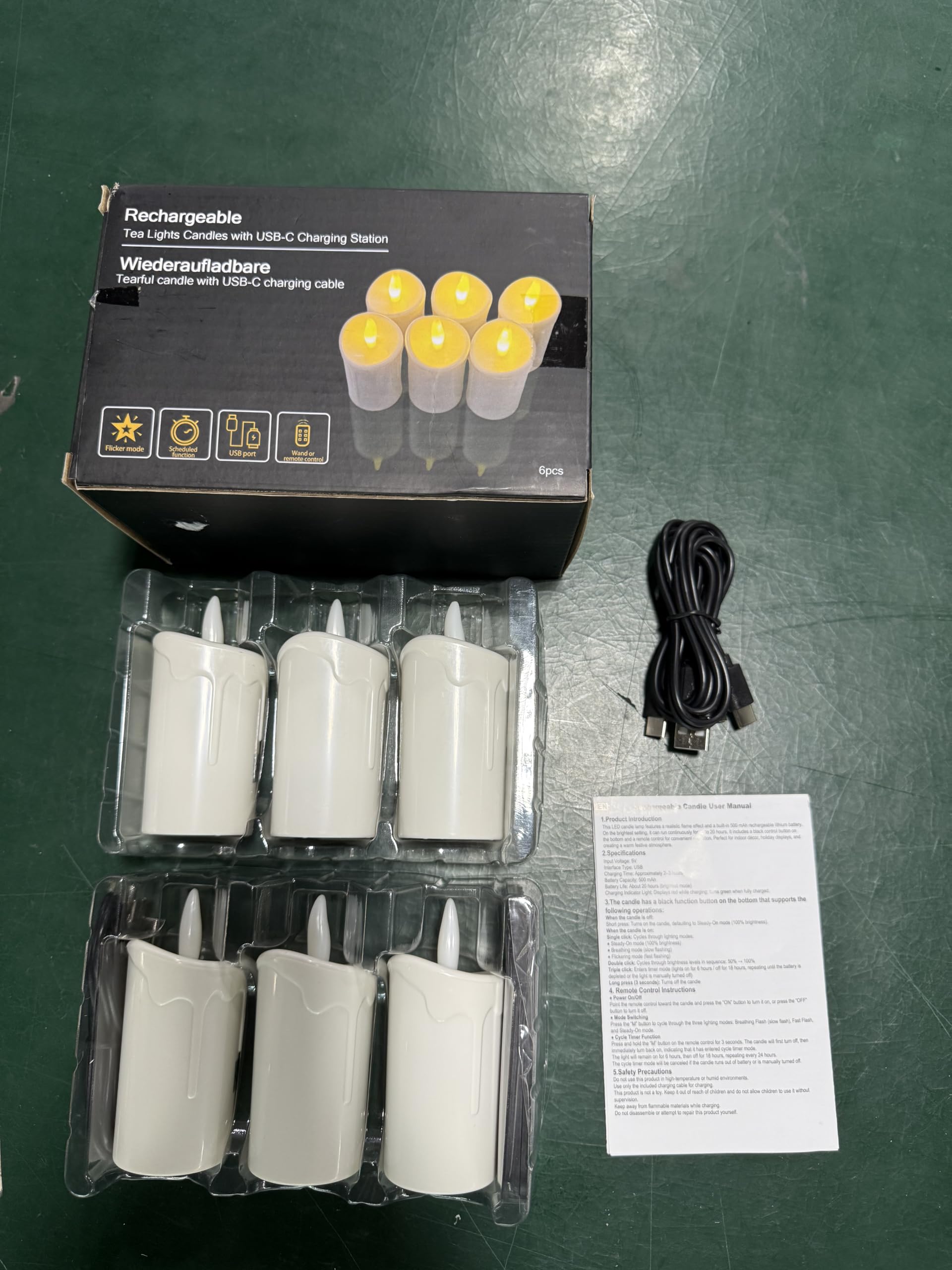 Pack de 6 Velas LED Recargables sin Llama, Velas Eléctricas con Mando a Distancia y Temporizador, Reutilizables, hasta 4 Días de Autonomía, Decoración para Hogar y Bodas