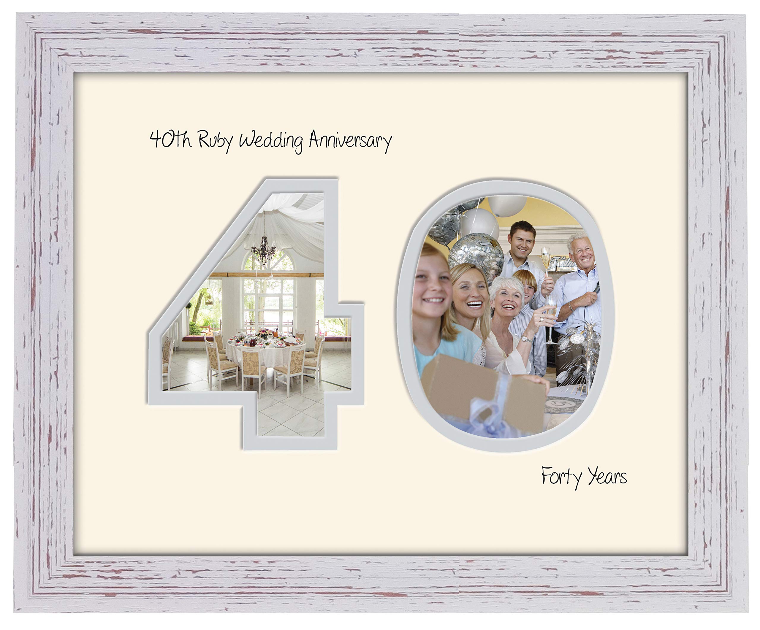 Photos In A Word Shabby Chic Finish Frame Cream Mount Grey Inside 40Th Ruby Wedding Anniversary Photo Frame Fortieth Cut Out Numbers Double Mount Quality Gift 1193F (Shabby Chic Finish Frame Cream Mount Grey Inside)