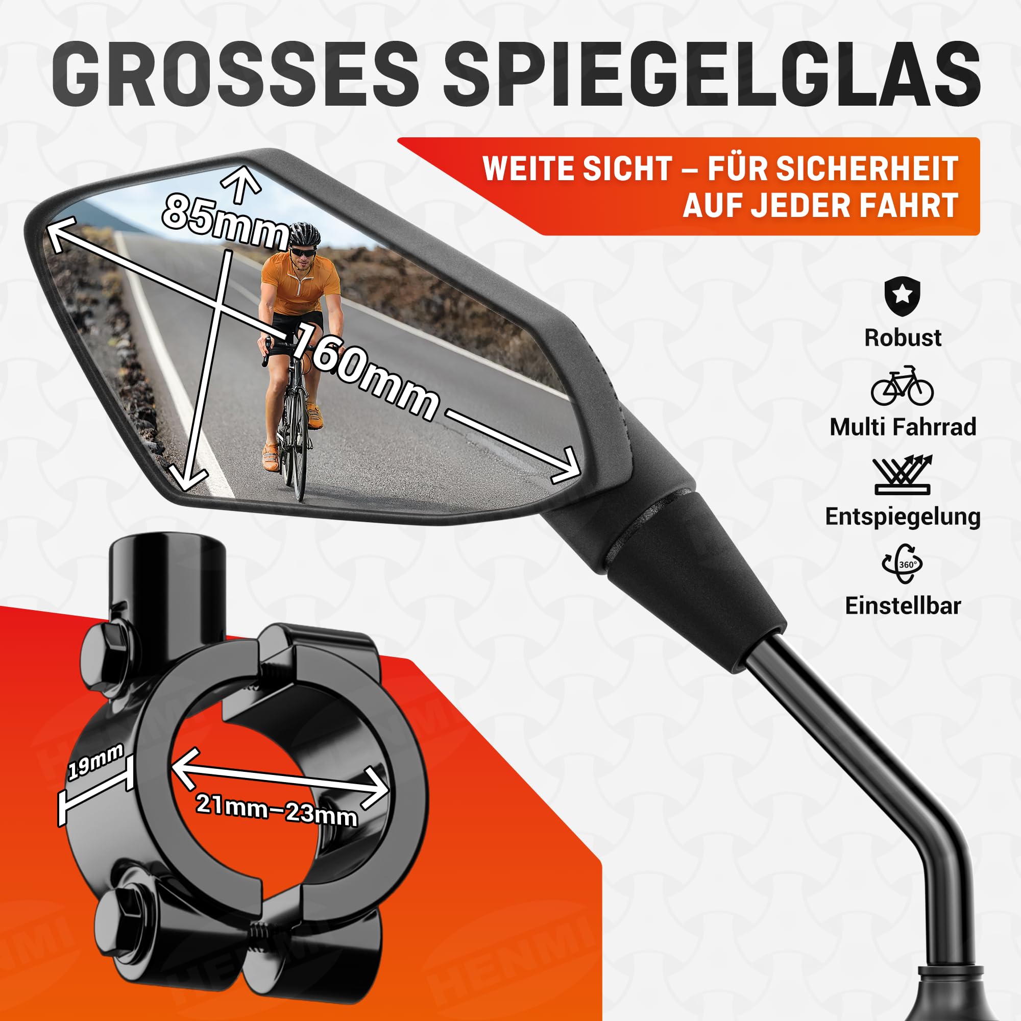 Retroviseur Velo Electrique, Rétroviseur Convexe HD, Surface Miroir