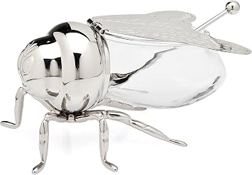 Godinger Honey Jar Silver Bee Themed Serverware Breakfast, Tea or Special Occasions