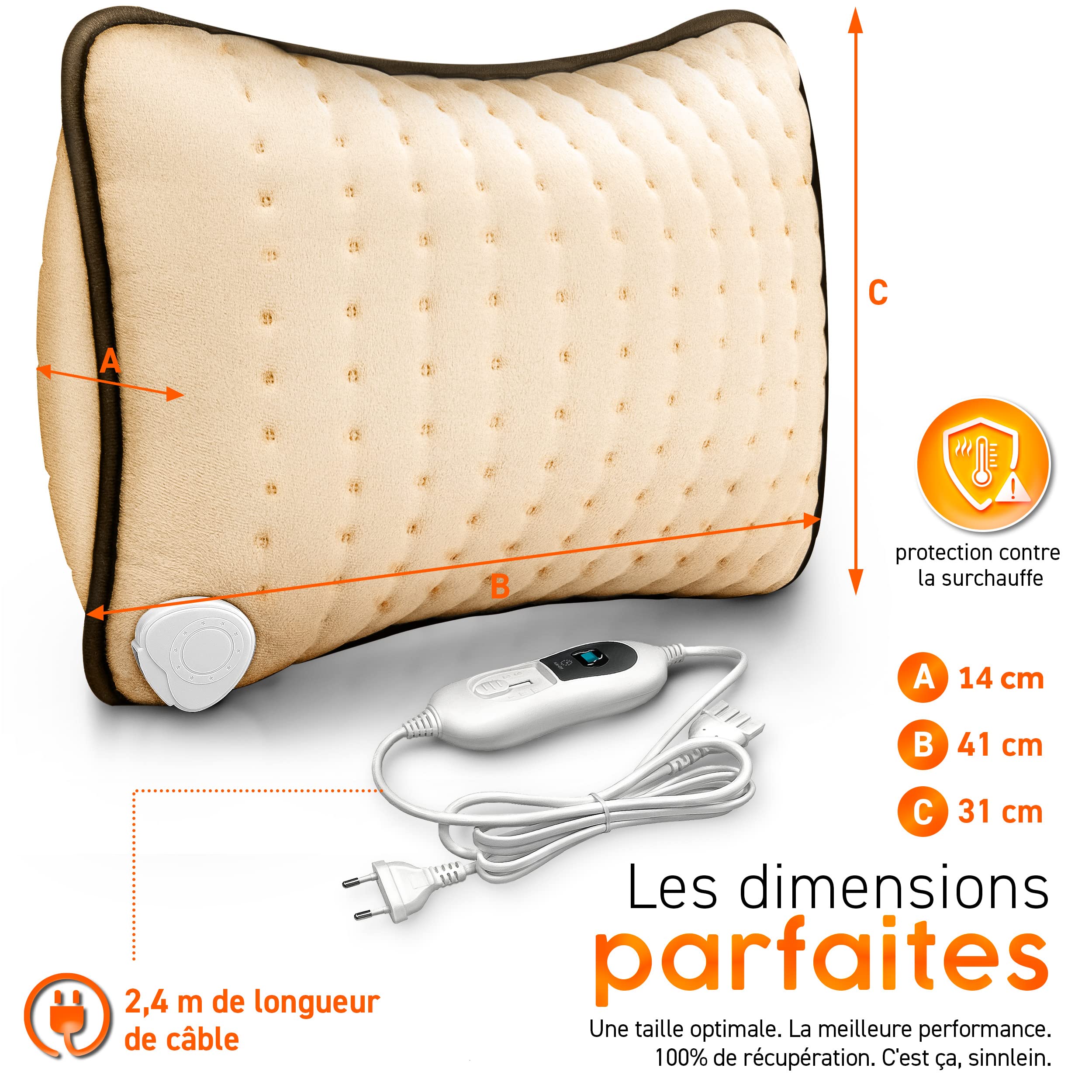sinnlein Coussin Chauffante avec Rembourrage 100W | Coussin Thermique Electrique | Contre le Mal de Dos, Epaule et Nuque |3 Niveaux de Température et Arrêt Automatique (Beige)