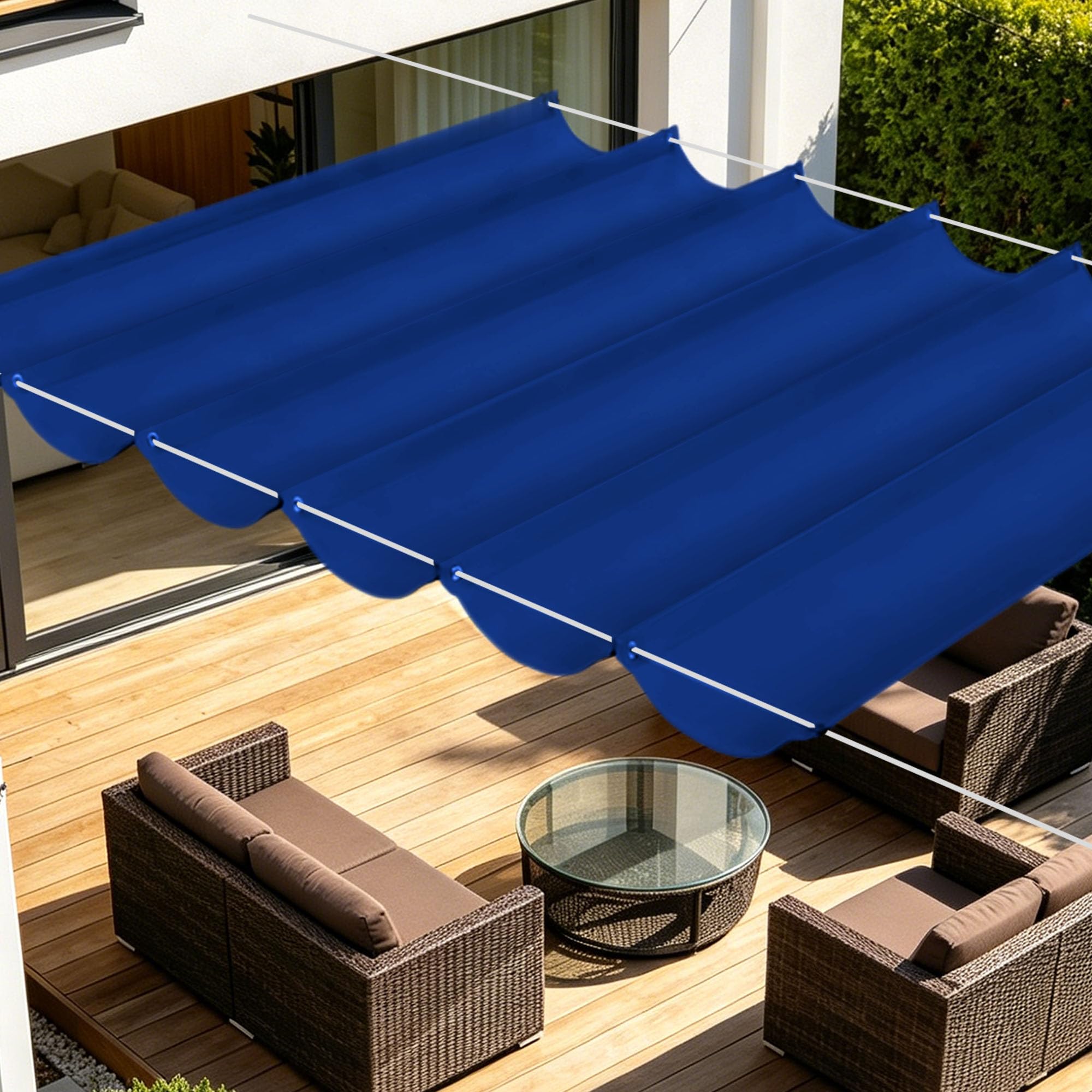 Toile d'ombrage rétractable imperméable bleu foncé grand format 400x350 cm pour cour